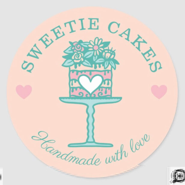 Floral Style Bakery Cake & Stand Logo Blush Pink Classic Round Sticker