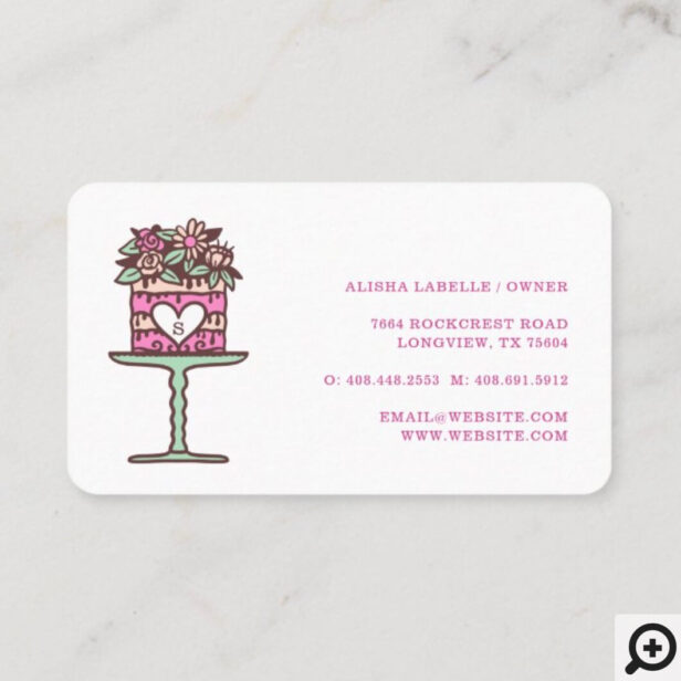 Floral Style Bakery Cake & Stand Logo Bright Pink Business Card