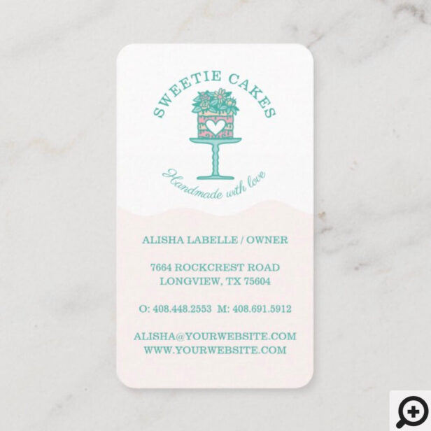 Floral Style Bakery Cake & Stand Logo Pink Ombre Business Card