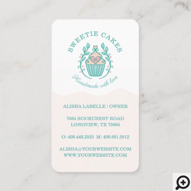 Floral Style Bakery Cupcake Logo Blush Pink Ombre Business Card