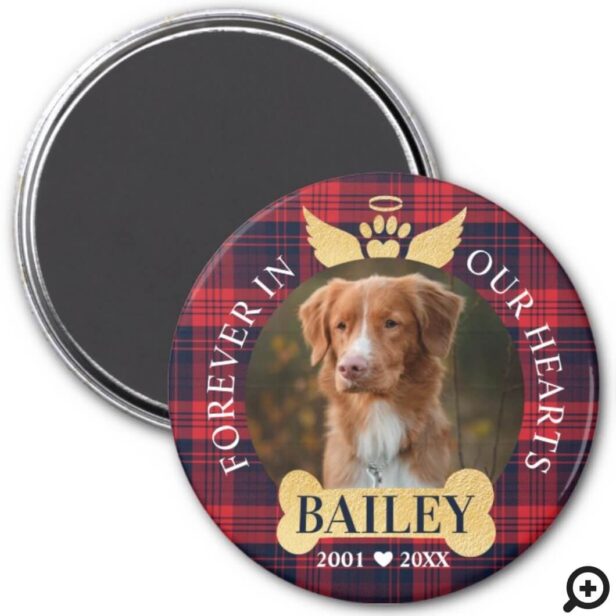 Forever In Our Hearts Red Plaid Pet Memorial Photo Magnet