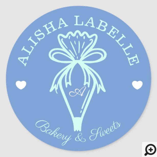 Handmade With Love Modern Bakery Piping Bag Blue Classic Round Sticker