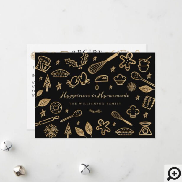 Happiness Is Homemade Gold & Black Baking Recipe Holiday Card