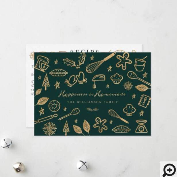 Happiness Is Homemade Gold & Green Baking Recipe Holiday Card