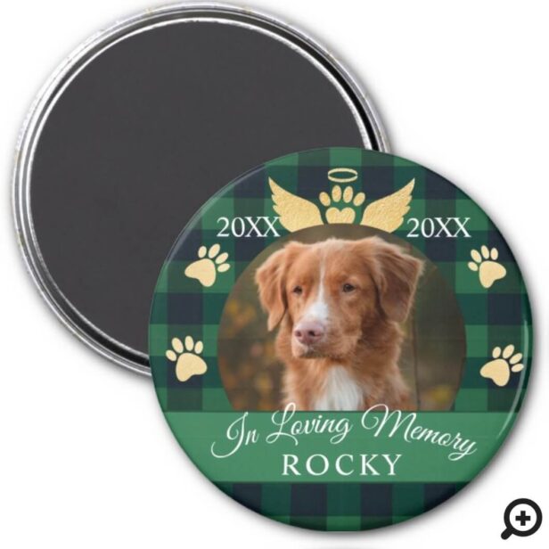 In Loving Memory | Green Plaid Pet Memorial Photo Magnet