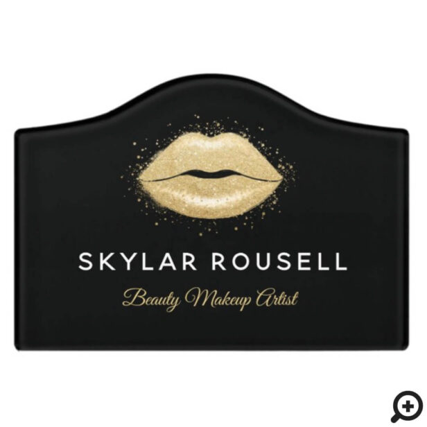Luxury Black & Gold Glitter Beauty Lips Logo Door Sign