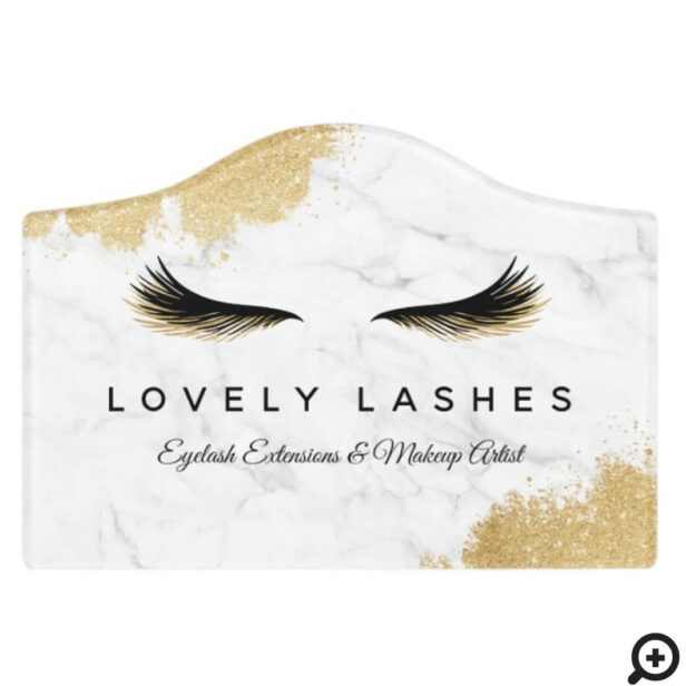 Luxury Black & Gold Glitter Eyelash Logo Marble Door Sign