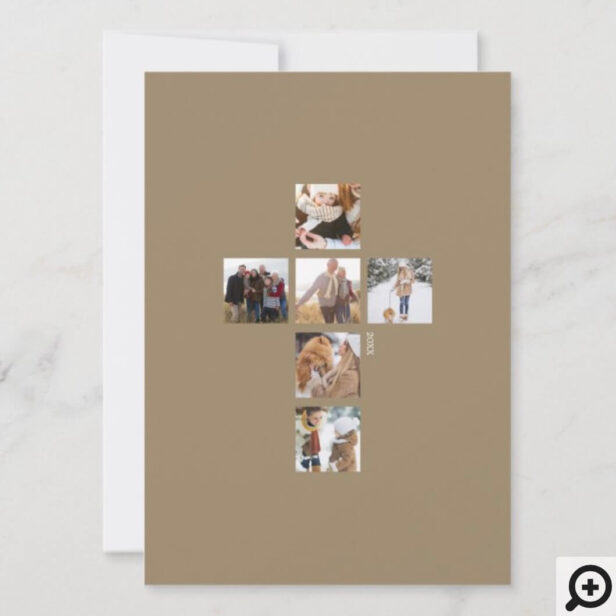 Modern Minimal Love Joy Cross Family Photo Collage Holiday Card