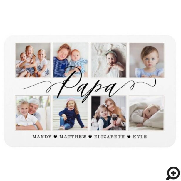 Modern Papa Script | Grandchildren Photo Collage Magnet