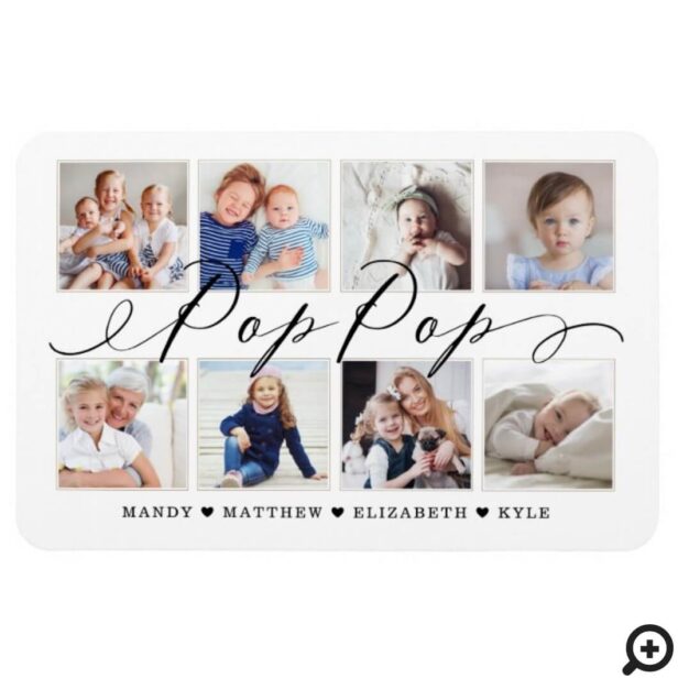 Modern Pop Pop Script Grandchildren Photo Collage Magnet