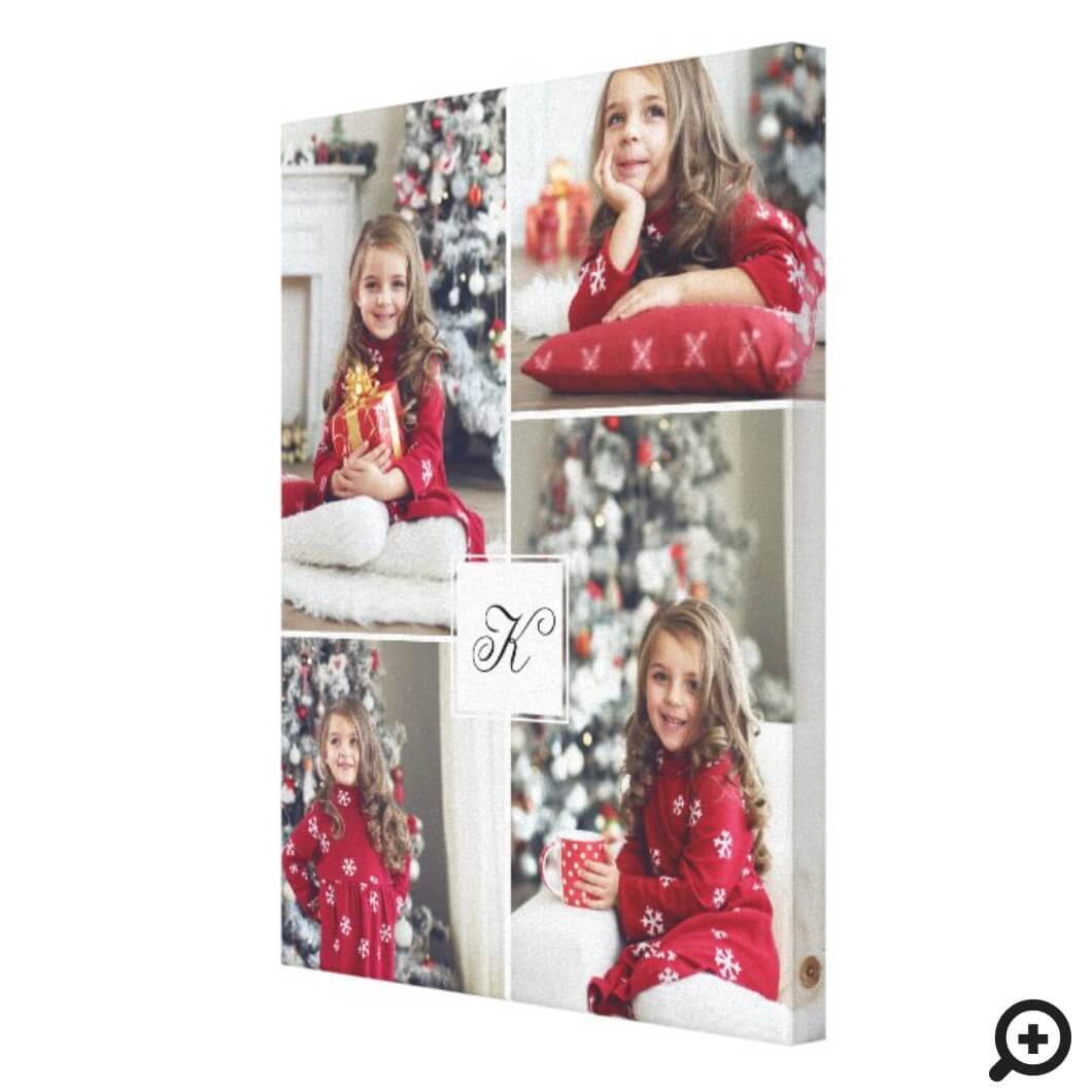 Monogram Family Photo Collage Christmas Keepsake Canvas Print