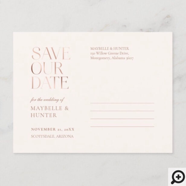 Navy Burgundy Watercolor Rose Gold Save Our Date Announcement Postcard