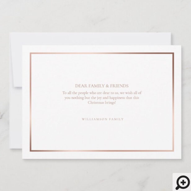 Oh So Merry | White Minimal Rose Gold Family Photo Holiday Card