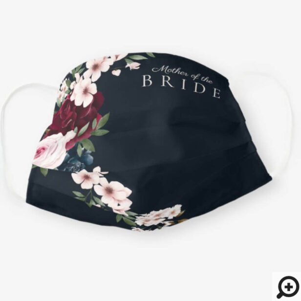 Red & Navy Watercolor Floral Mother Of The Bride Navy Cloth Face Mask