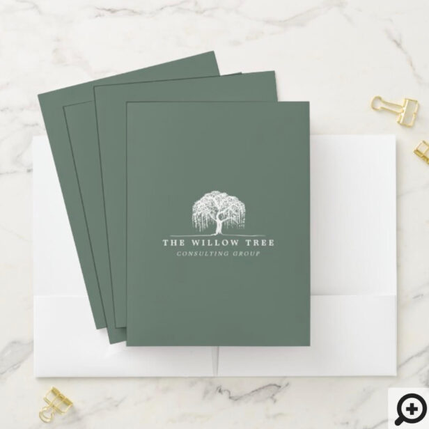 Rustic & Modern Olive Green Willow Tree Logo Pocket Folder