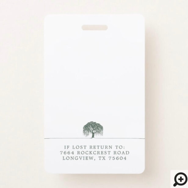 Rustic Olive Green & White Willow Tree Logo Photo Badge