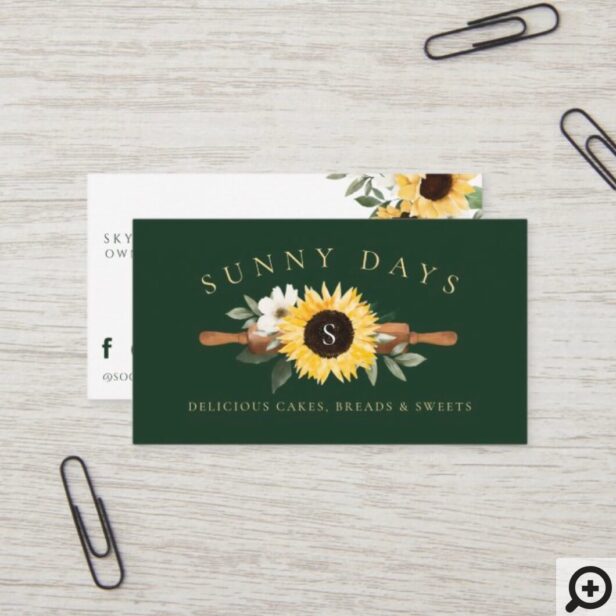 Rustic Wooden Rolling Pin Yellow Sunflower Bakery Business Card