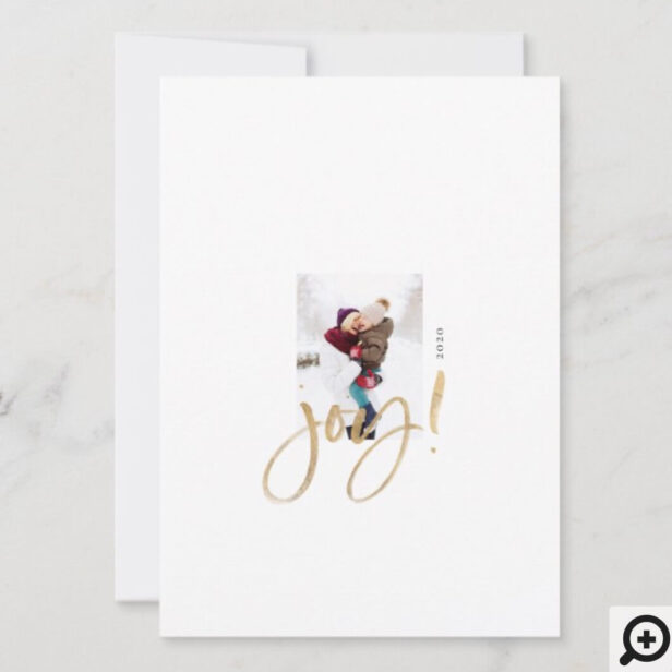 Shimmer Gold Foil Joy Typographic Full Photo Holiday Card