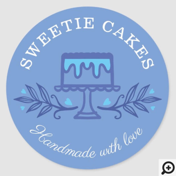Simple, Fun & Minimal Style Bakery Cake Logo Blue Classic Round Sticker