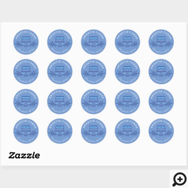 Simple, Fun & Minimal Style Bakery Cake Logo Blue Classic Round Sticker