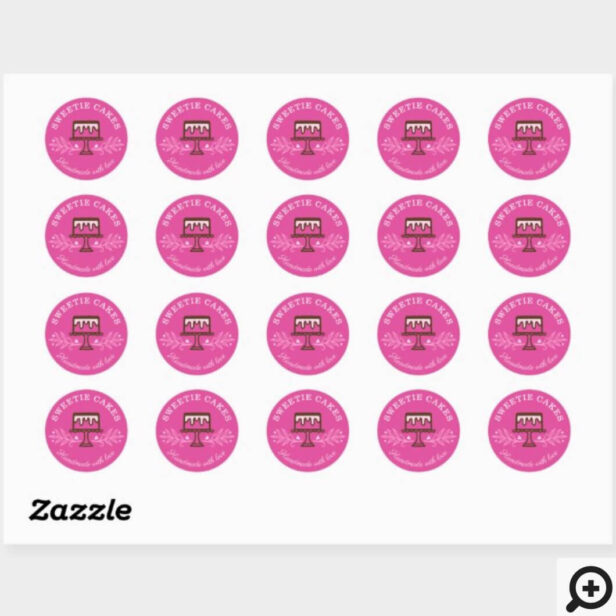 Simple, Fun & Minimal Style Bakery Cake Logo Pink Classic Round Sticker