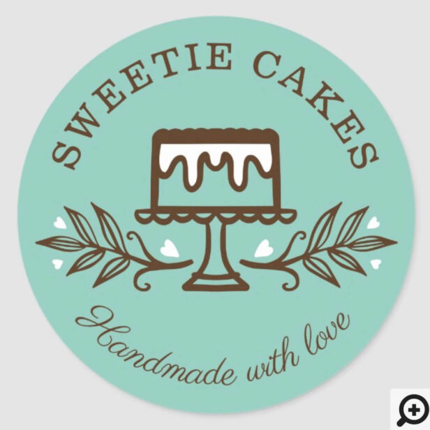 Simple, Fun & Minimal Style Bakery Cake Logo Teal Classic Round Sticker