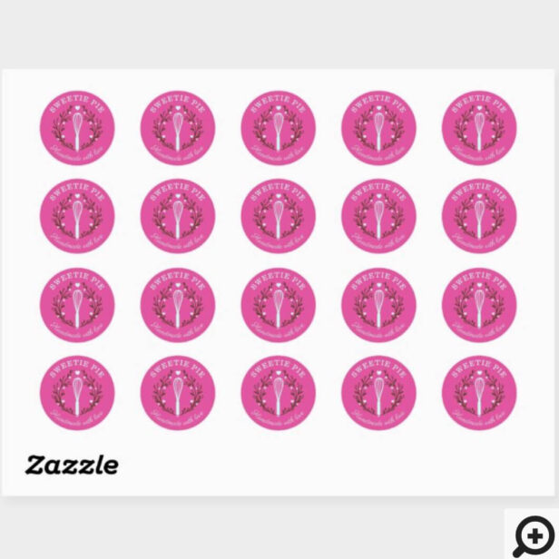 Simple, Fun & Minimal Style Bakery Whisk Logo Pink Classic Round Sticker