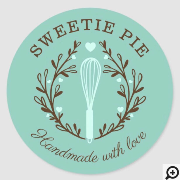 Simple, Fun & Minimal Style Bakery Whisk Logo Teal Classic Round Sticker1