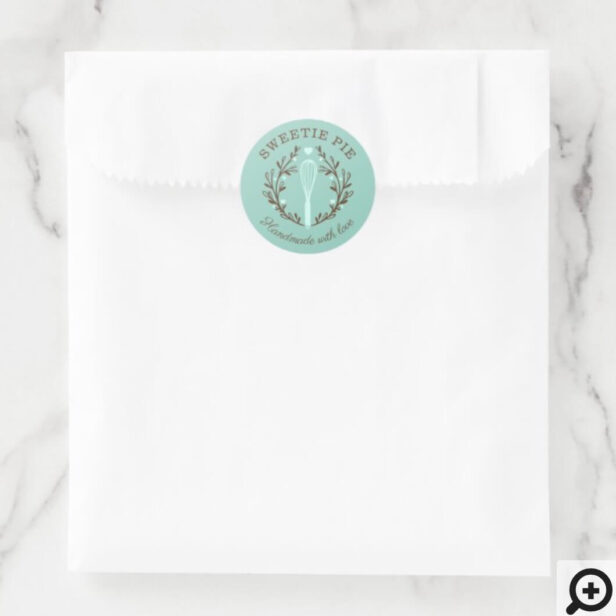 Simple, Fun & Minimal Style Bakery Whisk Logo Teal Classic Round Sticker