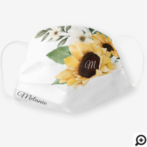 Watercolor Yellow Sunflower Wedding Boutique Name Cloth Face Mask