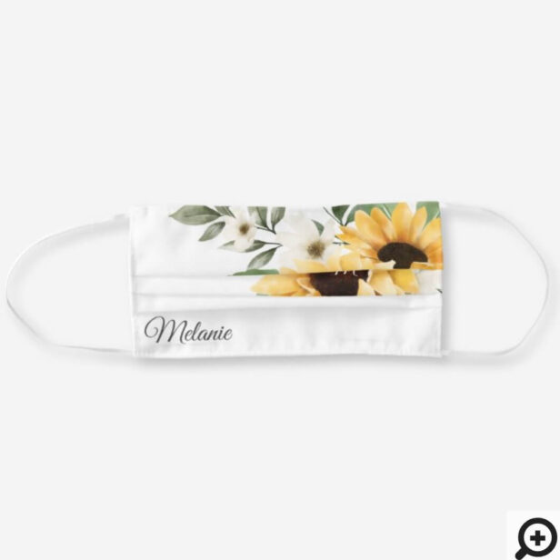 Watercolor Yellow Sunflower Wedding Boutique Name Cloth Face Mask