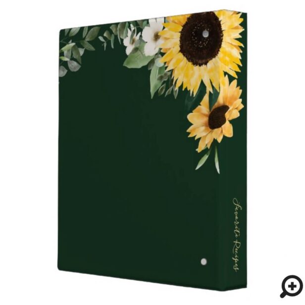 Wooden Rolling Pin & Whisk Yellow Sunflower Recipe 3 Ring Binder