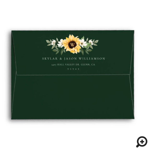 Yellow Watercolor Sunflowers & Wildflower Wedding Envelope