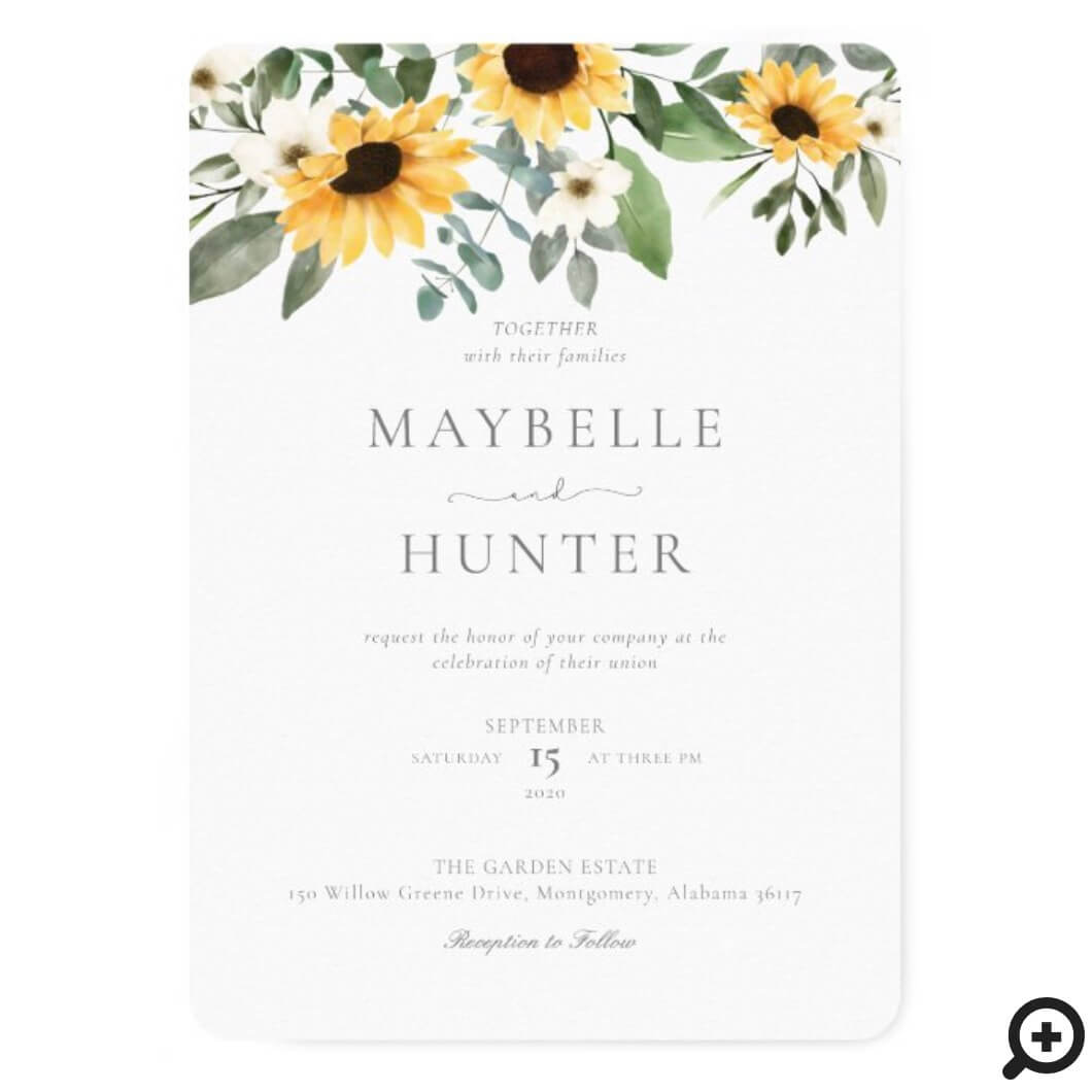 Yellow Watercolor Sunflowers & Wildflower Wedding Invitation