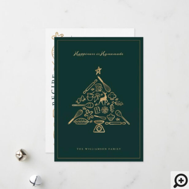 Christmas Baking Tree Gold & Green Family Recipe Holiday Card