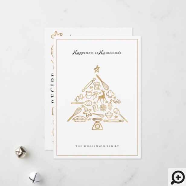 Christmas Baking Tree Gold & White Family Recipe Holiday Card