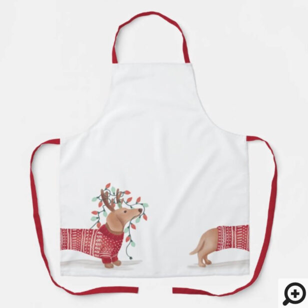 Dachshund Christmas Dog Cozy Sweater With Lights Apron