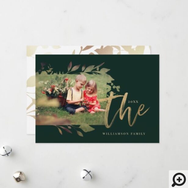 Elegant Bohemian Pressed Leaf Family Photo Frame Holiday Card
