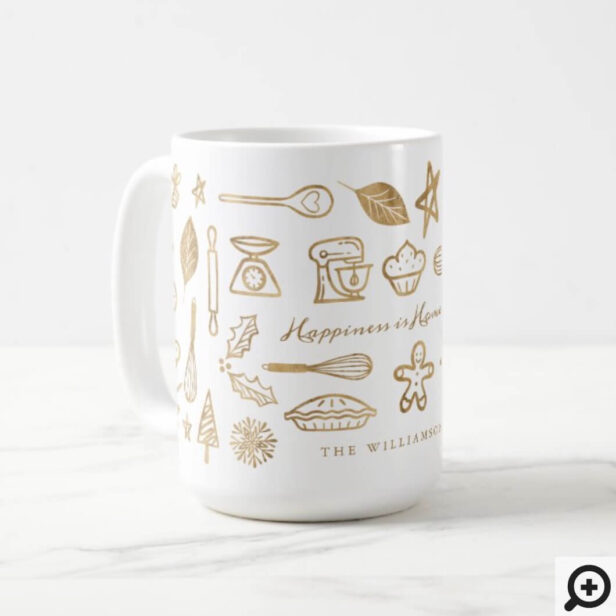 Happiness Is Homemade Gold Holiday Baking Pattern Coffee Mug
