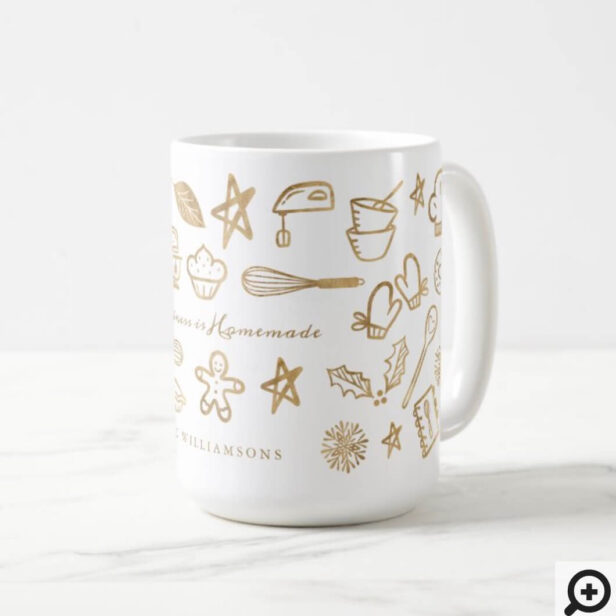 Happiness Is Homemade Gold Holiday Baking Pattern Coffee Mug