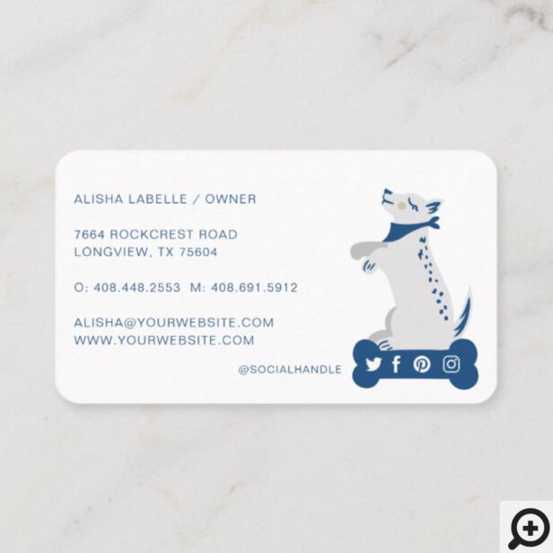 Leaping Dog Floral Botanical Navy Pet Services Business Card