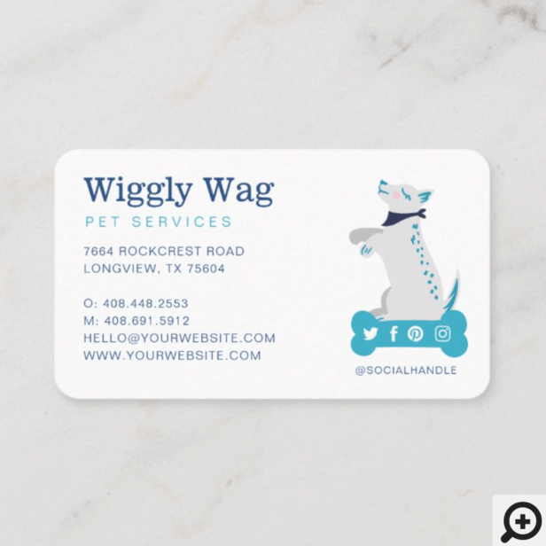 Leaping Dog Floral Pet Care& Grooming Blue Loyalty Business Card