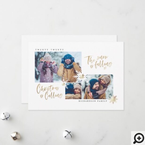 Snow Falling Christmas Is Calling Snowflake Photo Holiday Card