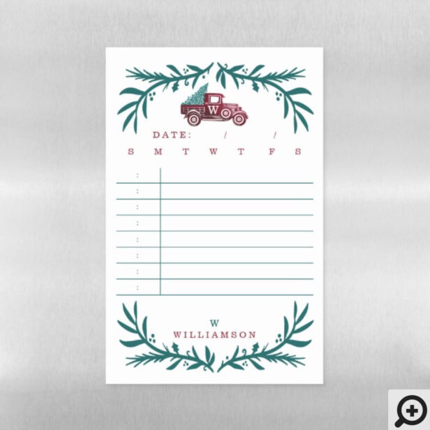 Vintage Red Truck Christmas Tree Daily To-Do List Magnetic Dry Erase Sheet