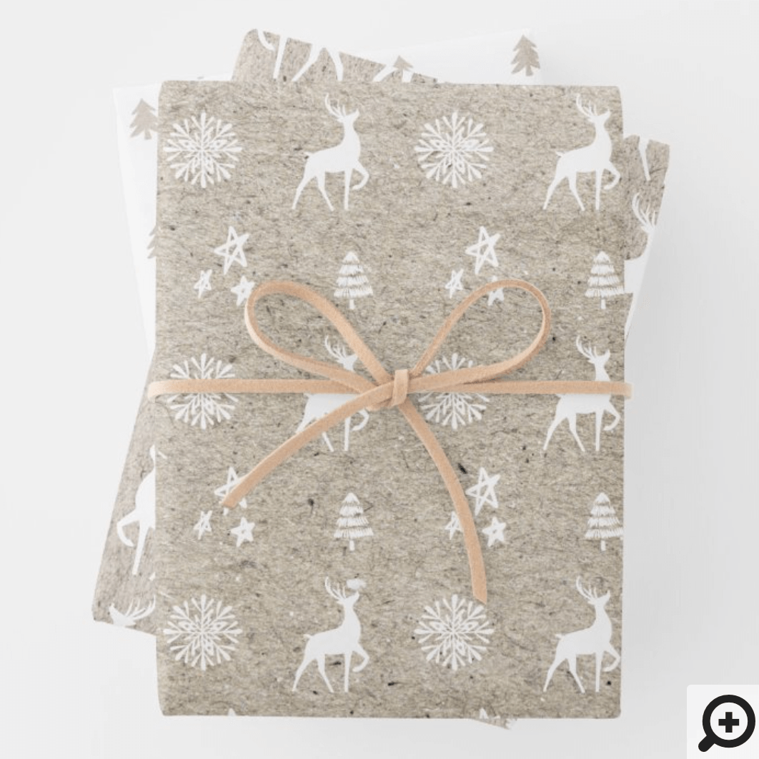 Birch Kraft Paper Modern Christmas Tree & Reindeer