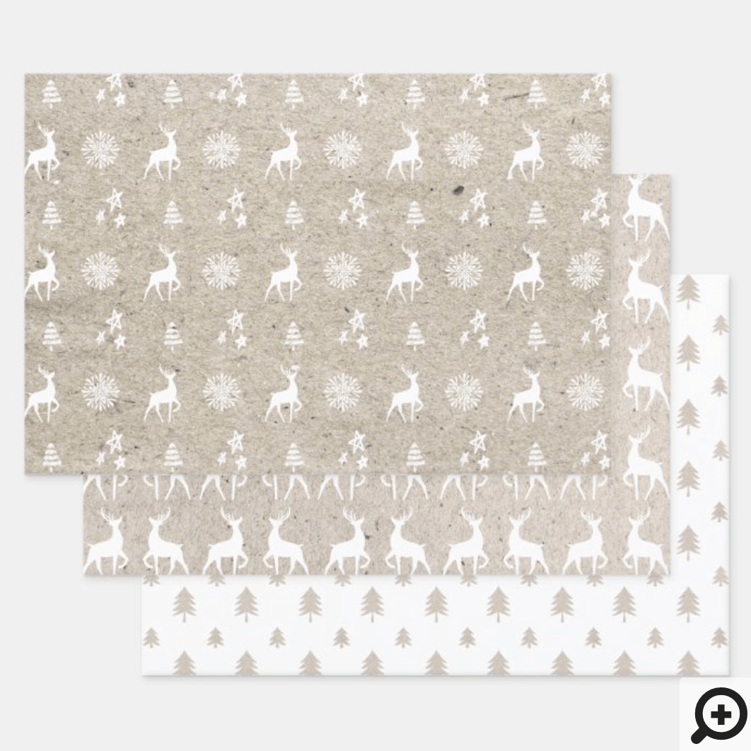 Birch Kraft Paper Modern Christmas Tree & Reindeer