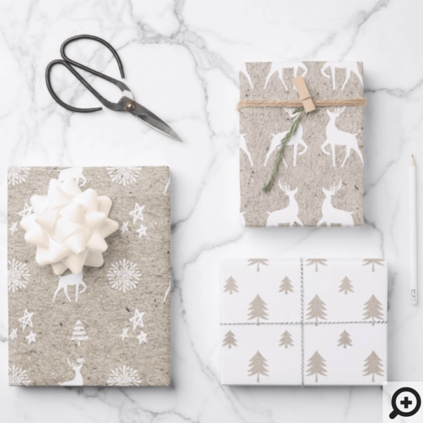 Birch Kraft Paper Modern Christmas Tree & Reindeer