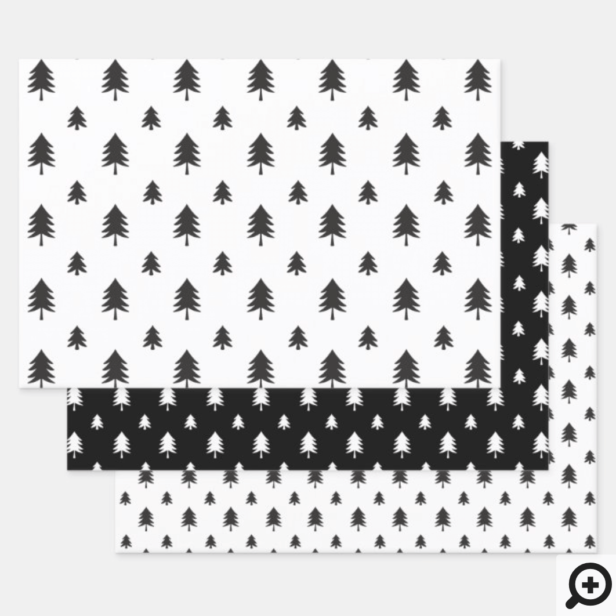Black & White Modern Christmas Tree Pattern Wrapping Paper Sheets