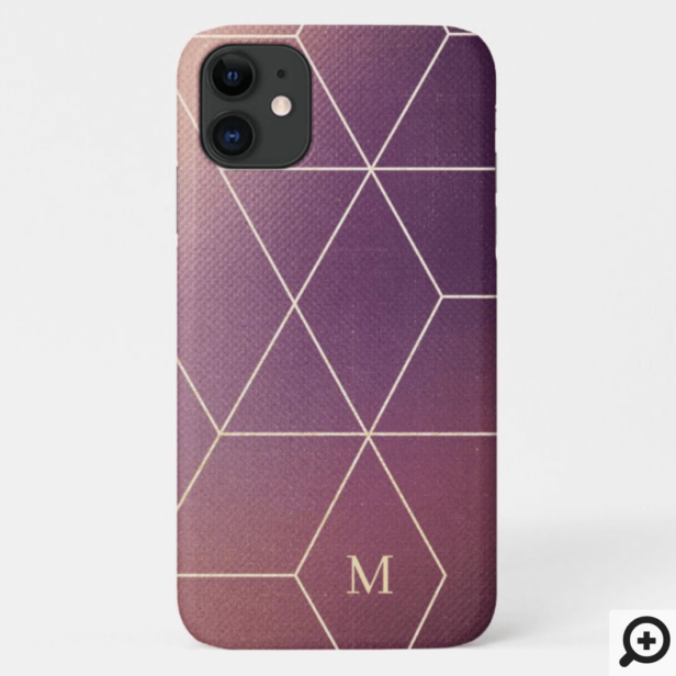 Modern Violet/Pink Texture Gold Pattern & Monogram Case-Mate iPhone Case