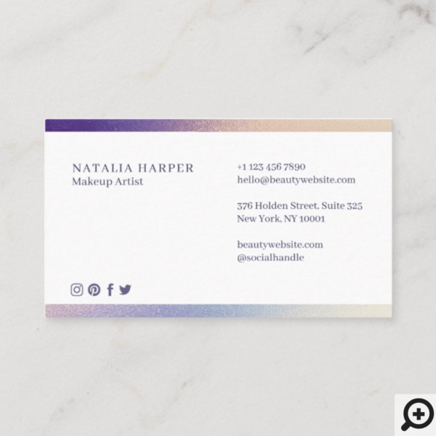 Elegant Violet & Champagne Glitter Beauty Makeup Business Card